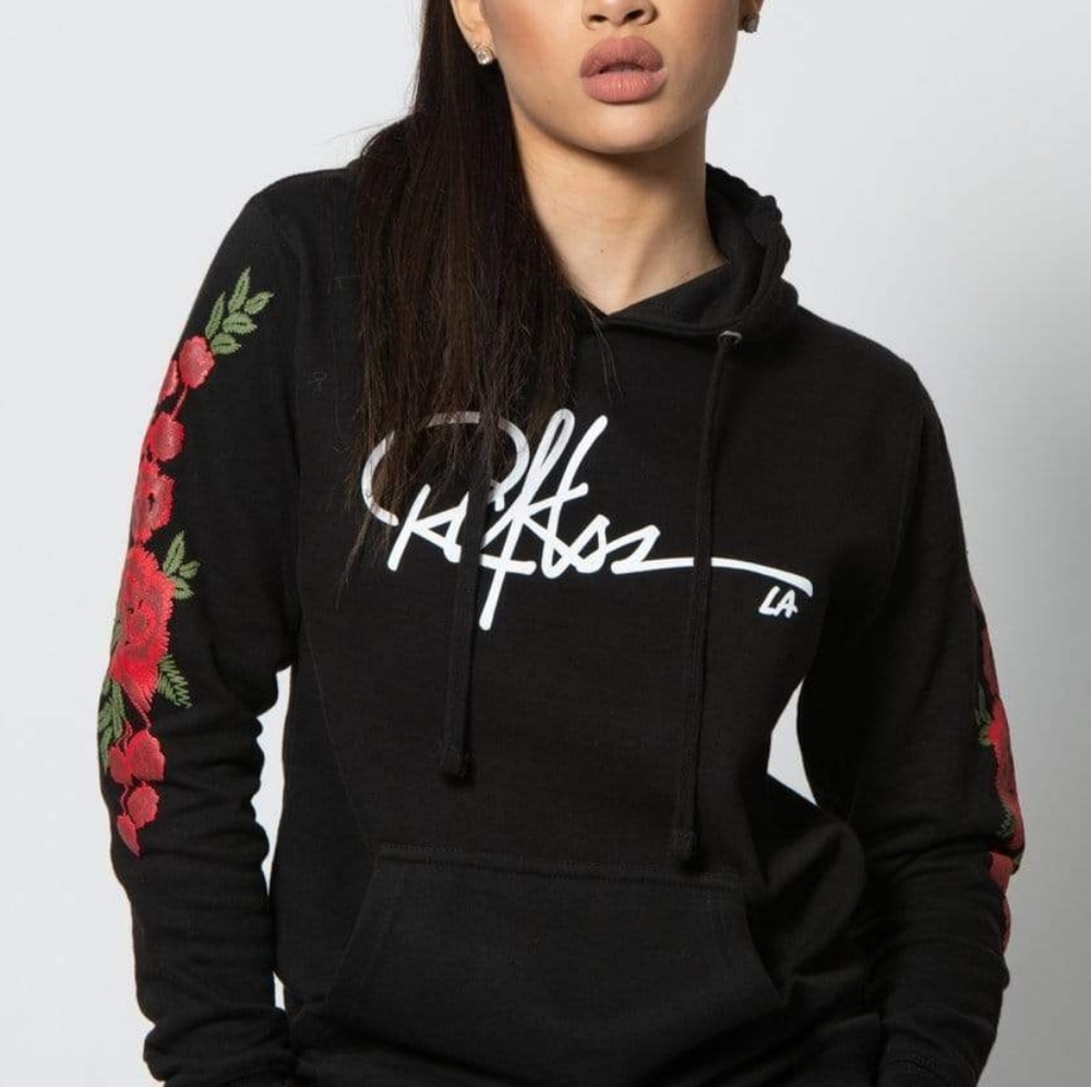 Young & Reckless Logo Rose Hooded Hoodie Size XS/SMALL Black Red - Picture 1 of 7